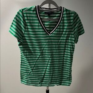 Tommy Hilfiger Green and White Striped Tee